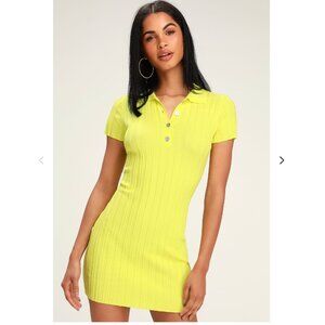 NWOT Lulu's Salty Hair Don't Care Neon Green Short Sleeve Bodycon Dress